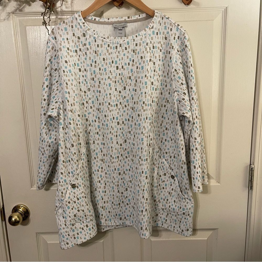 Multiples Geometric Print Top in Blue and Brown